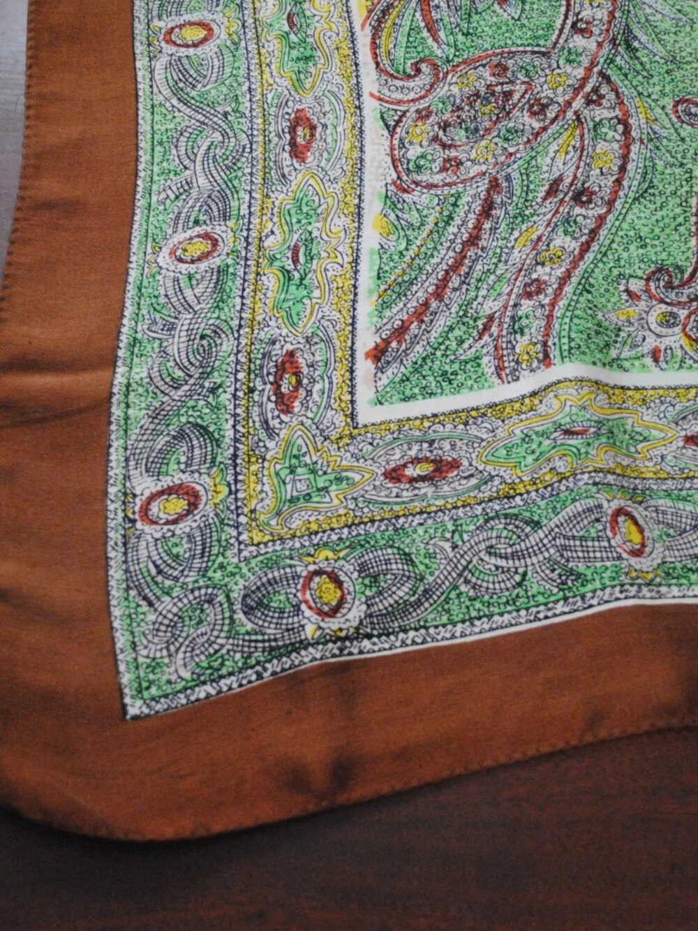 Large Vintage Brown, Yellow, & Green Floral Paisley Scarf